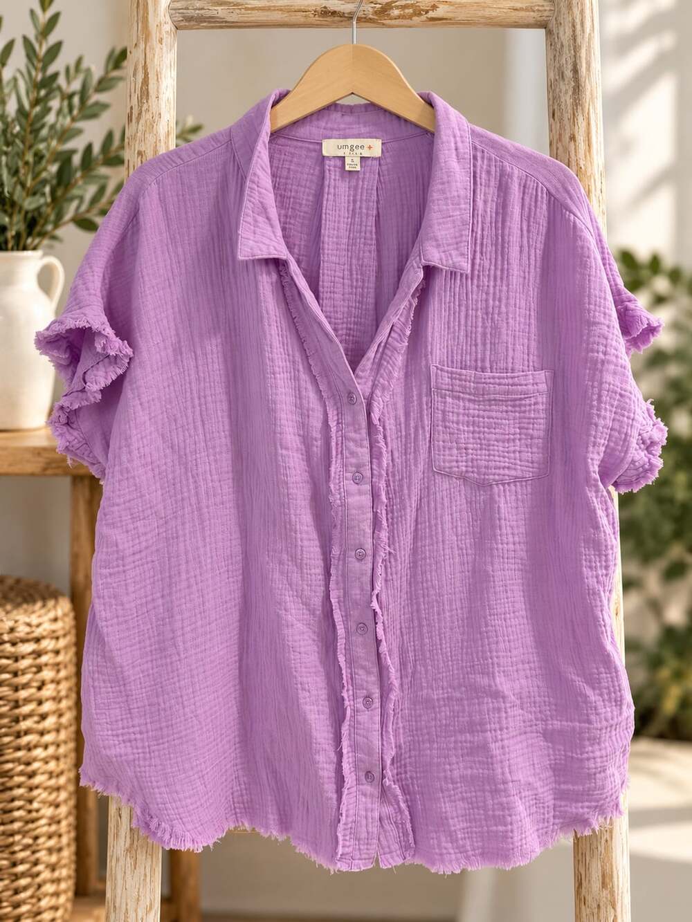 NWT Umgee + Double Gauze Button Down Shirt Size XL Lavender